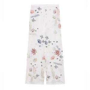 Zara full length embroidered pants, linen
